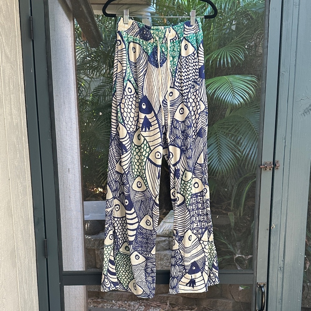 Stylish Fish Print Wide-Leg Pants